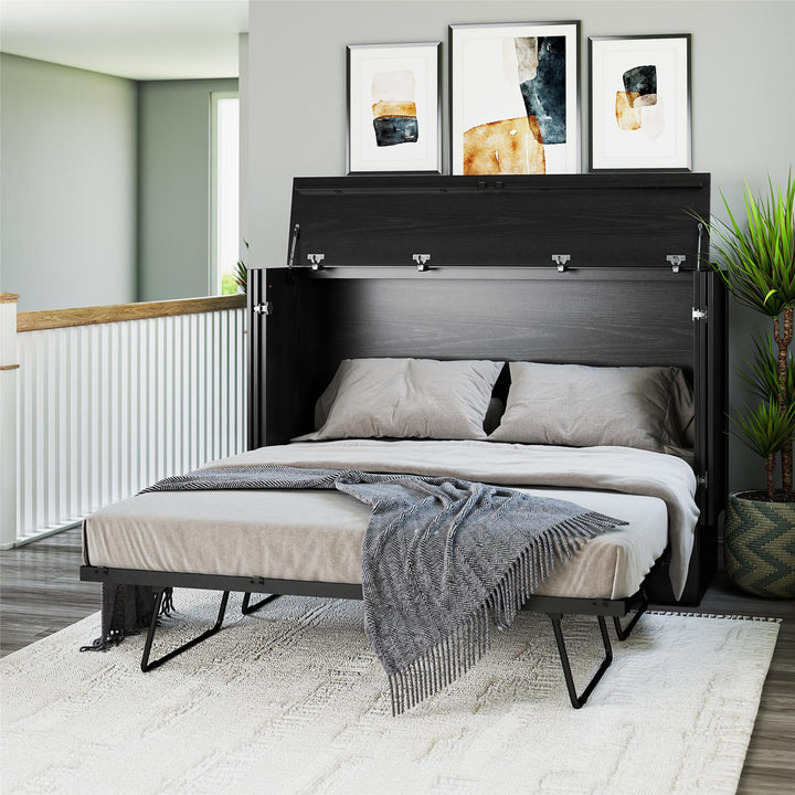 Paramount Trifold Cabinet Murphy Bed with Mattress and Storage Drawers - Black Oak - Queen