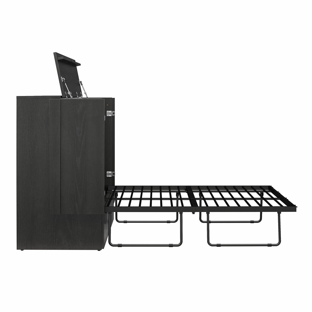 Paramount Trifold Cabinet Murphy Bed with Mattress and Storage Drawers - Black Oak - Queen