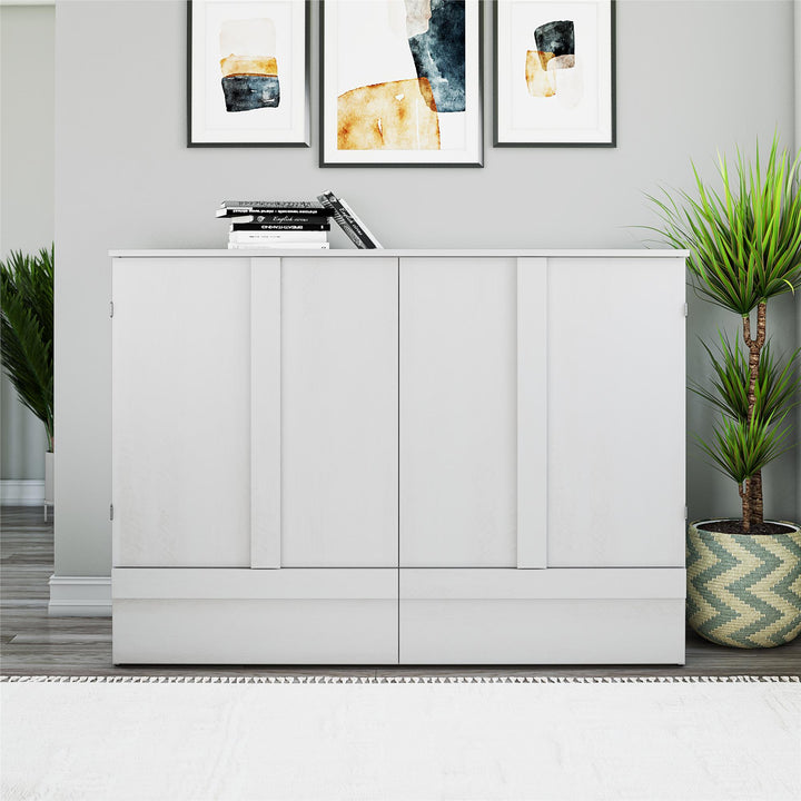 Paramount Trifold Cabinet Murphy Bed with Mattress and Storage Drawers - Ivory Oak - Queen