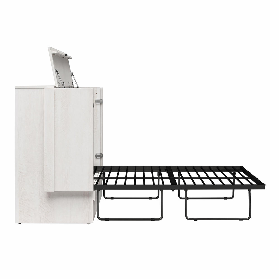 Paramount Trifold Cabinet Murphy Bed with Mattress and Storage Drawers - Ivory Oak - Queen