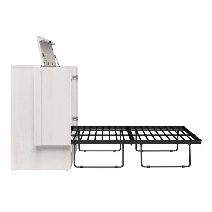Paramount Trifold Cabinet Murphy Bed with Mattress and Storage Drawers - Ivory Oak - Queen