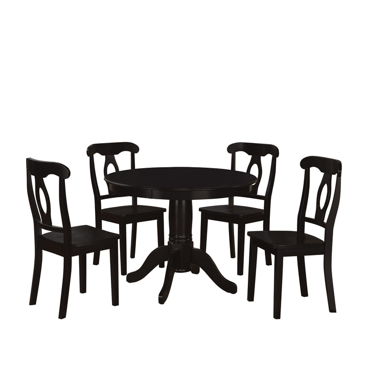 Aubrey 5 Piece Traditional Pedestal Round Dining Table and Chairs Set - Black