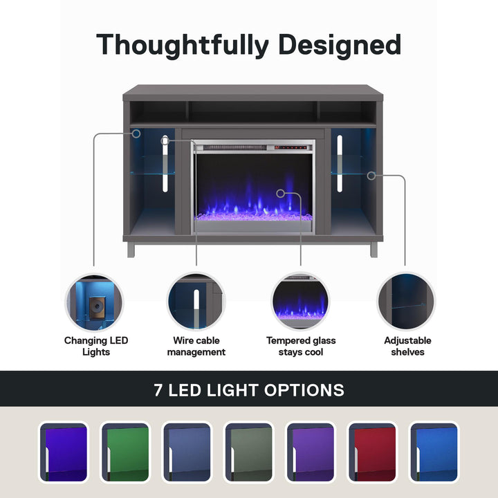 Lumina Fireplace TV Stand for TVs up to 48 Inch with 7 Color LED Lights - Graphite Grey - 46”-50”
