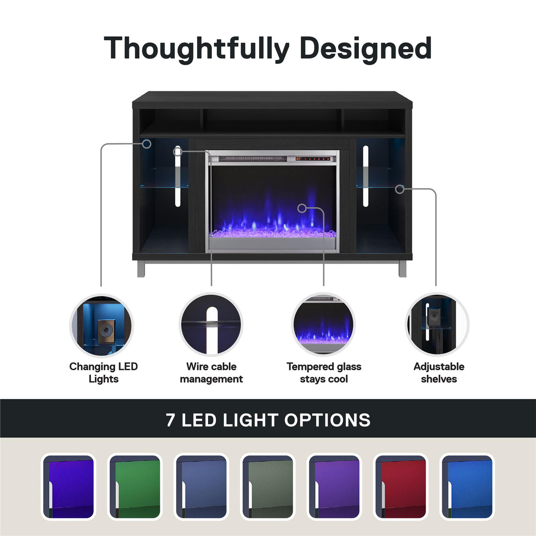 Lumina Fireplace TV Stand for TVs up to 48 Inch with 7 Color LED Lights - Black Oak - 46”-50”