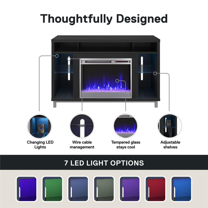 Lumina Fireplace TV Stand for TVs up to 48 Inch with 7 Color LED Lights - Black Oak - 46”-50”