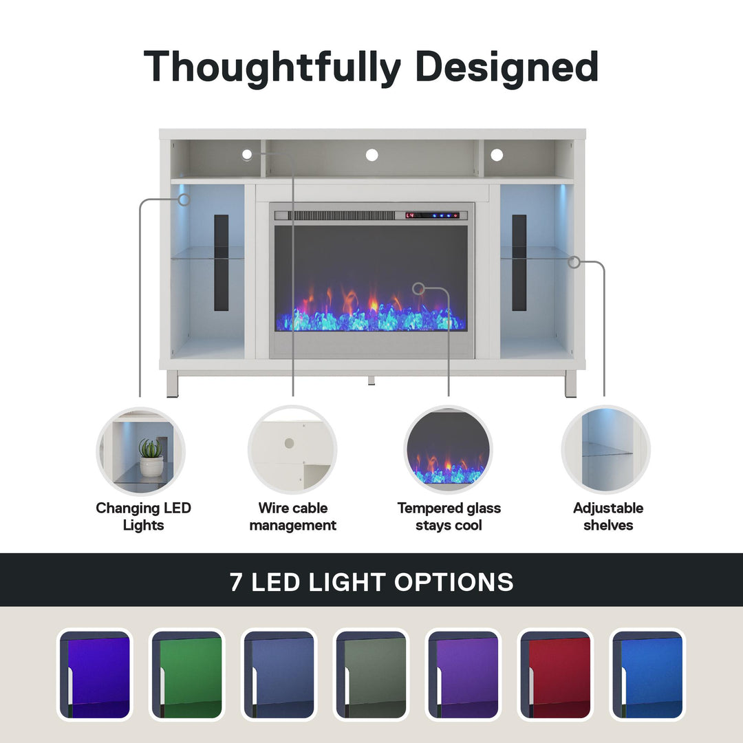 Lumina Fireplace TV Stand for TVs up to 48 Inch with 7 Color LED Lights - White - 46”-50”