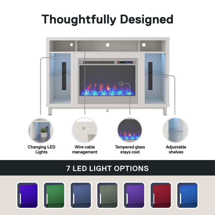 Lumina Fireplace TV Stand for TVs up to 48 Inch with 7 Color LED Lights - White - 46”-50”