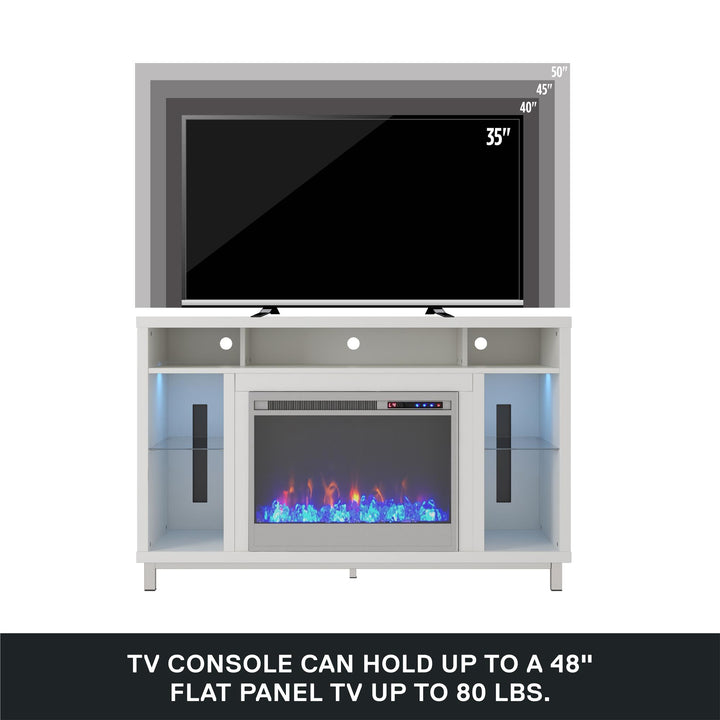 Lumina Fireplace TV Stand for TVs up to 48 Inch with 7 Color LED Lights - White - 46”-50”