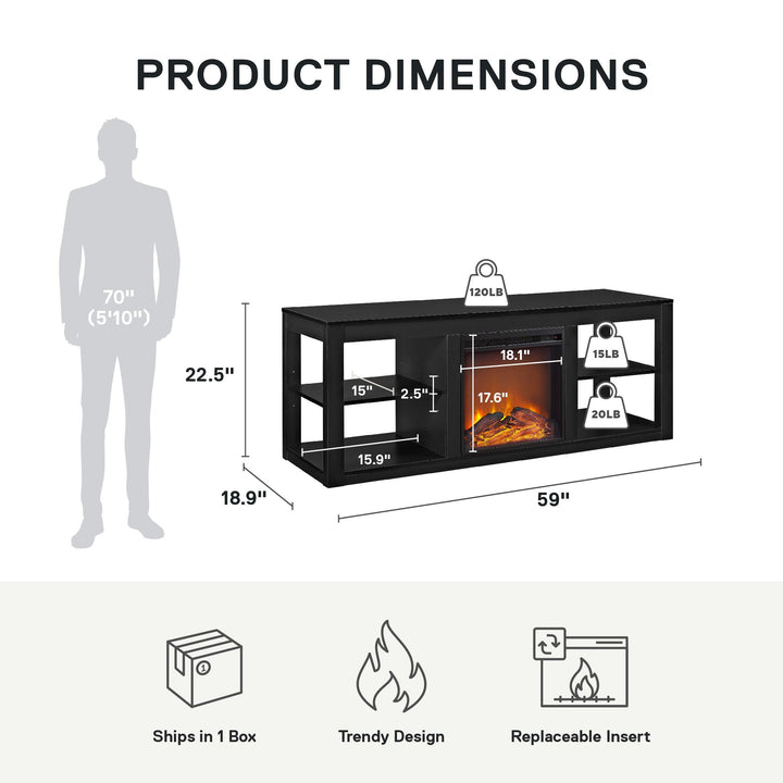 Parsons Electric Fireplace TV Stand for TVs up to 65 Inches - Black