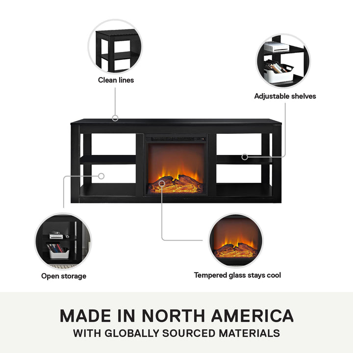 Parsons Electric Fireplace TV Stand for TVs up to 65 Inches - Black