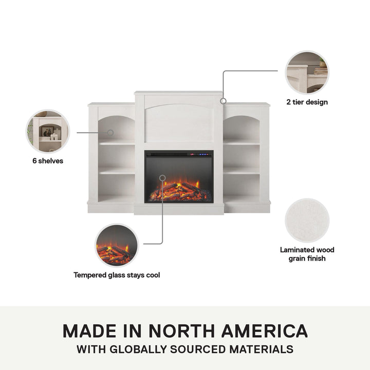 Hawke's Bay Electric Fireplace Mantel with Bookshelves - Ivory Oak