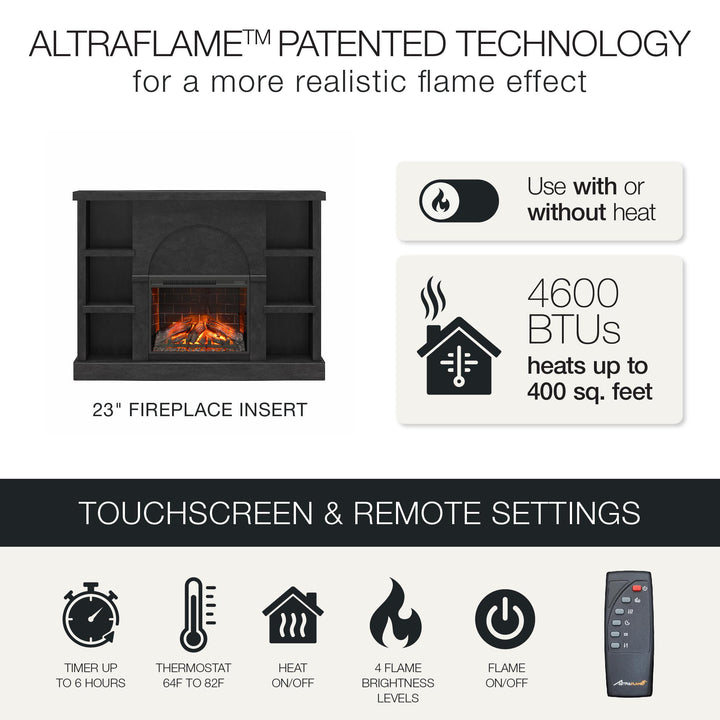 Winston Fireplace Mantel with Built-in Bookshelves - Black Plaster
