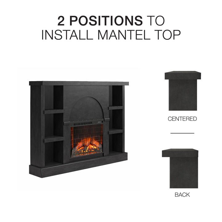Winston Fireplace Mantel with Built-in Bookshelves - Black Plaster