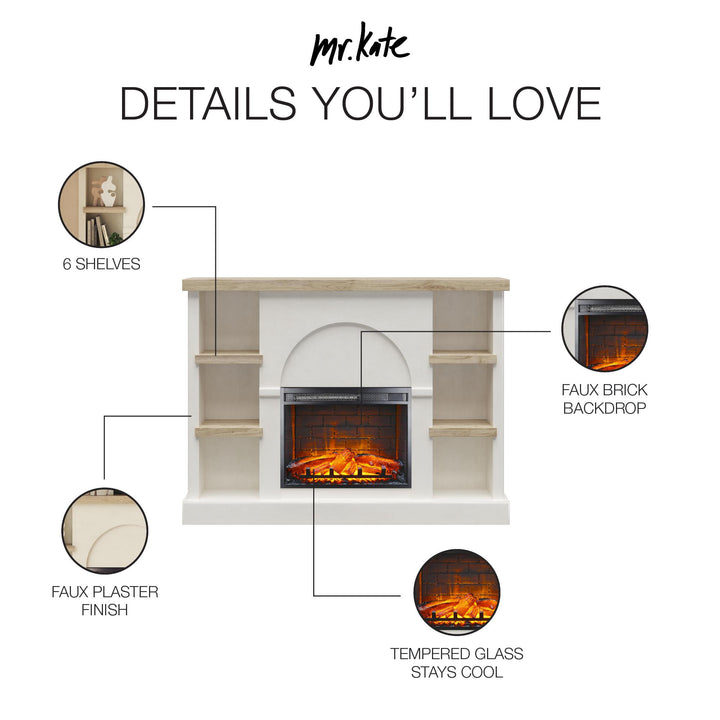 Winston Fireplace Mantel with Built-in Bookshelves - Plaster