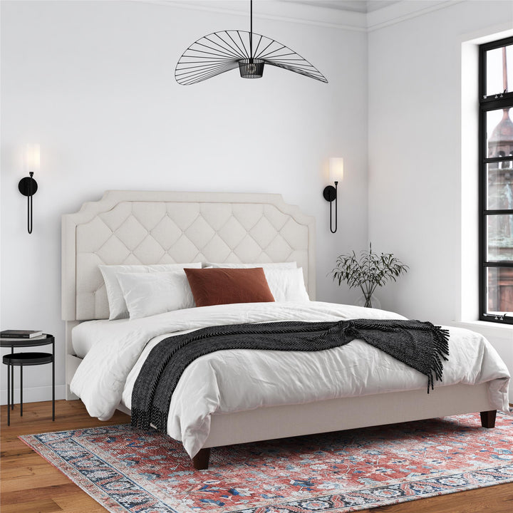 Eloise Chenille Upholstered Platform Bed - Ivory - King