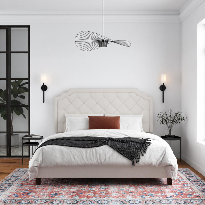 Eloise Chenille Upholstered Platform Bed - Ivory - King