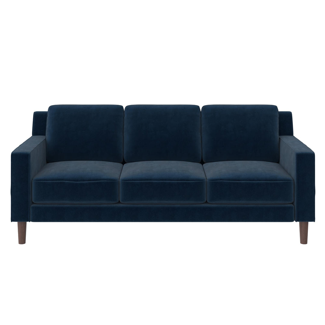 Brynn Fabric Upholstered 3 Seater Sofa with Wood Legs - Blue