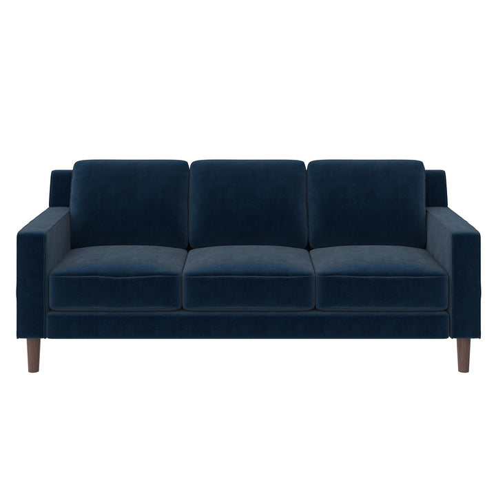 Brynn Fabric Upholstered 3 Seater Sofa with Wood Legs - Blue
