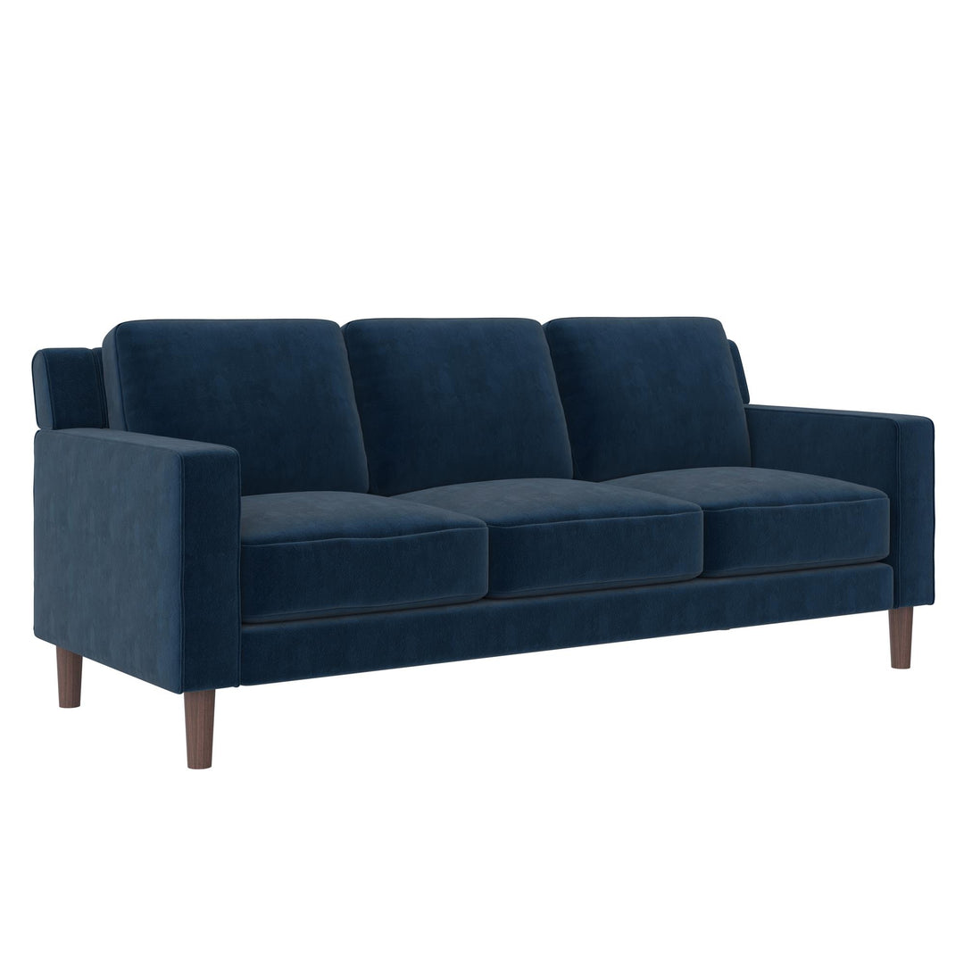 Brynn Fabric Upholstered 3 Seater Sofa with Wood Legs - Blue