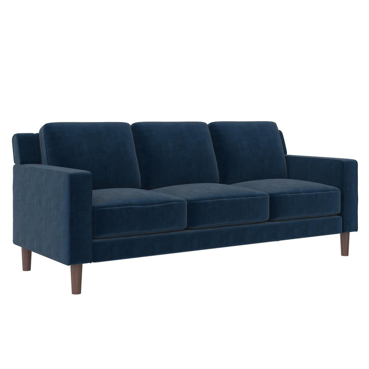 Brynn Fabric Upholstered 3 Seater Sofa with Wood Legs - Blue