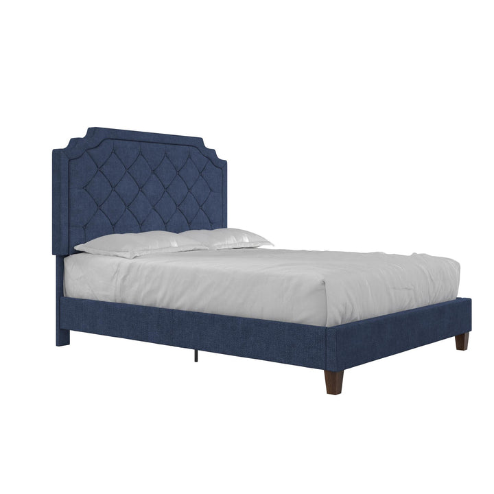 Eloise Chenille Upholstered Platform Bed - Navy - Queen
