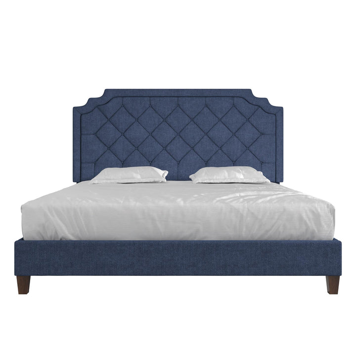 Eloise Chenille Upholstered Platform Bed - Navy - King