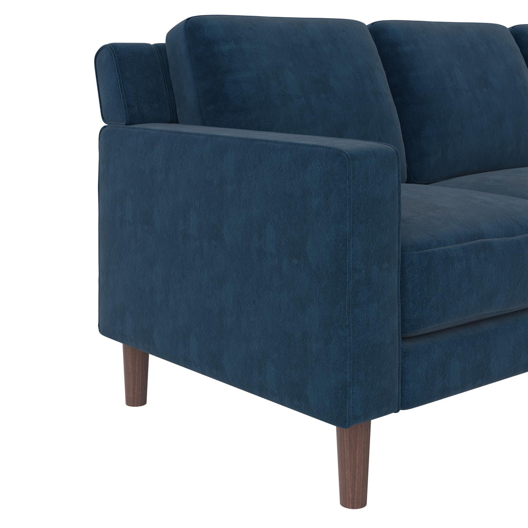 Brynn Fabric Upholstered 3 Seater Sofa with Wood Legs - Blue