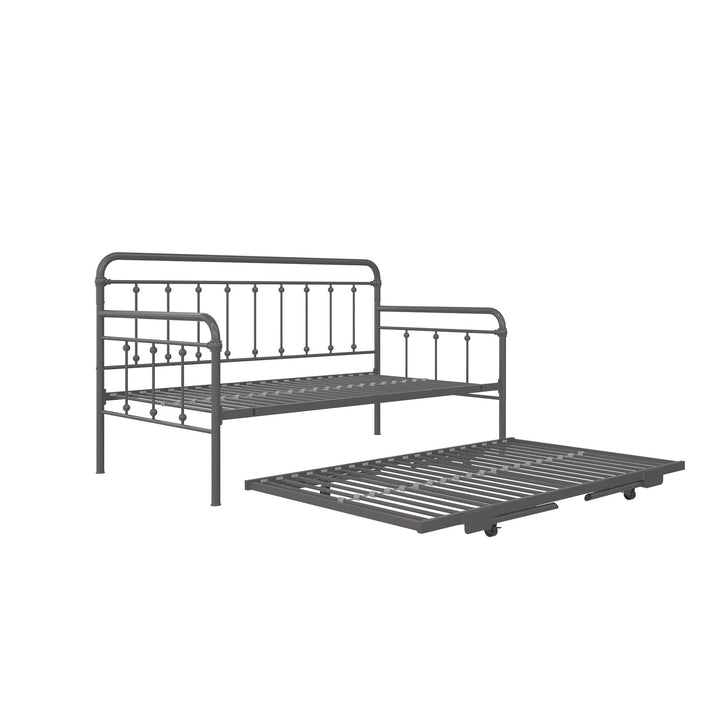 Locky Metal Daybed with Pop Up Trundle Bed - Antique Gunmetal - Twin-Over-Twin