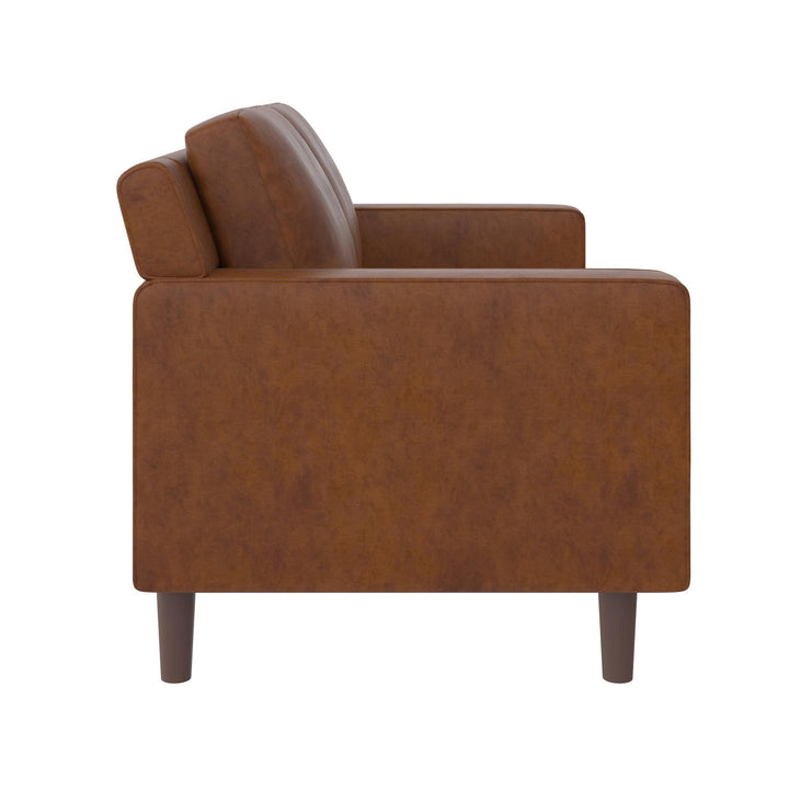 Brynn Fabric Upholstered 2 Seater Sofa with Wood Legs - Camel Faux Leather