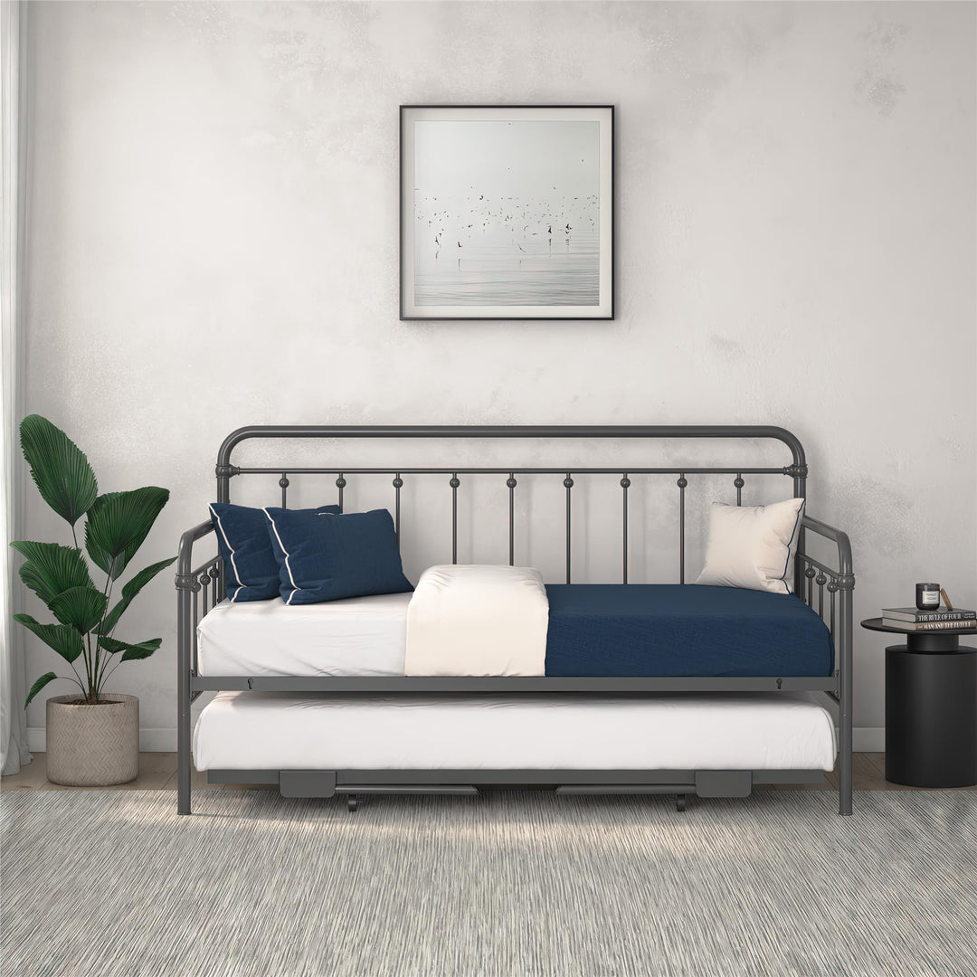 Locky Metal Daybed with Pop Up Trundle Bed - Antique Gunmetal - Twin-Over-Twin