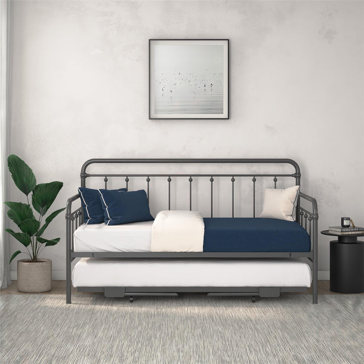 Locky Metal Daybed with Pop Up Trundle Bed - Antique Gunmetal - Twin-Over-Twin