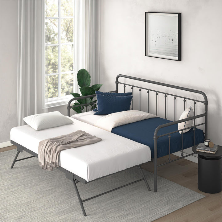 Locky Metal Daybed with Pop Up Trundle Bed - Antique Gunmetal - Twin-Over-Twin