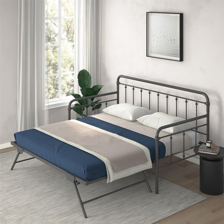 Locky Metal Daybed with Pop Up Trundle Bed - Antique Gunmetal - Twin-Over-Twin