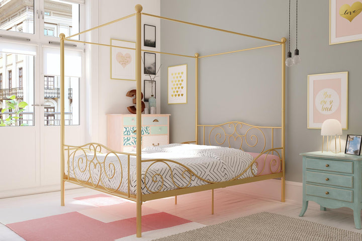 Metal Bed Frame with Headboard and Slats -  Gold  -  Full