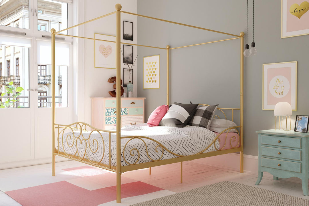 Best Canopy Bed with Secured Slats -  Gold  -  Full