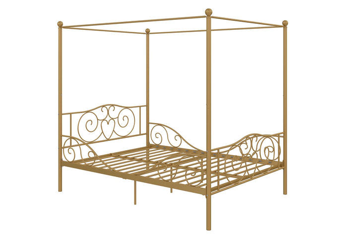 Canopy Metal Bed Frame with Intricate Design -  Gold  -  Full