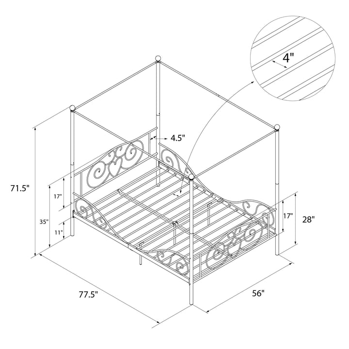 Best Canopy Bed with Secured Slats -  Pink  -  Full