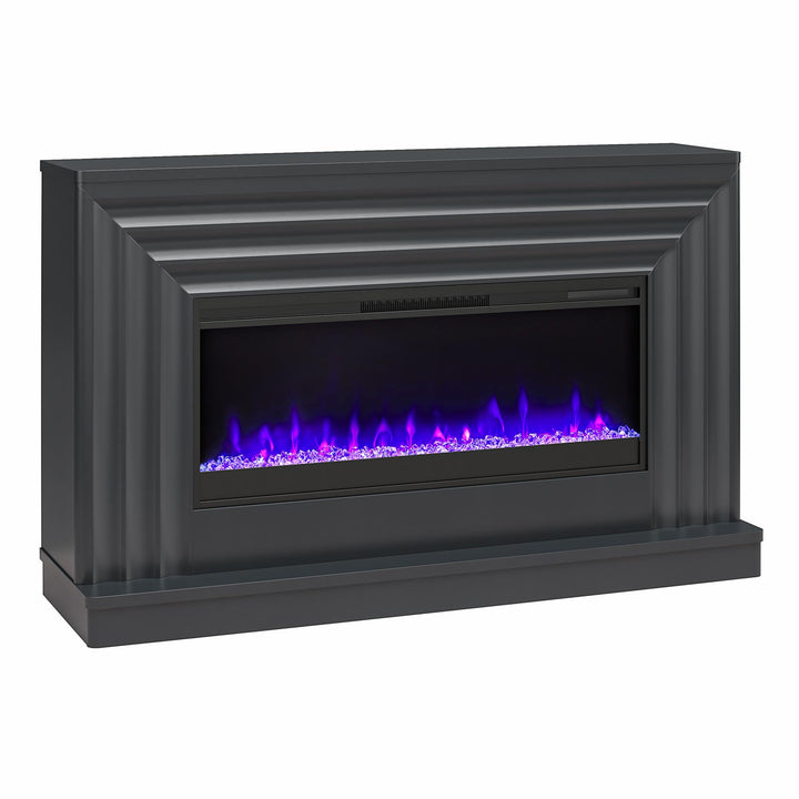 Rene Electric Fireplace Mantel 65" TV Stand with Multi-Color Flame and Crystal Ember Bed - Black