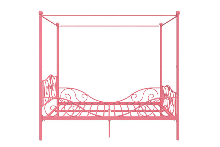 Metal Bed Frame with Secured Slats -  Pink  -  Full