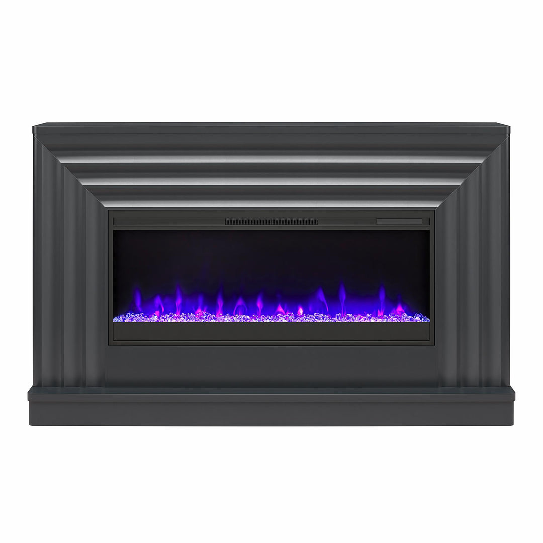 Rene Electric Fireplace Mantel 65" TV Stand with Multi-Color Flame and Crystal Ember Bed - Black