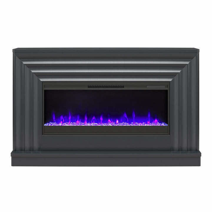 Rene Electric Fireplace Mantel 65" TV Stand with Multi-Color Flame and Crystal Ember Bed - Black