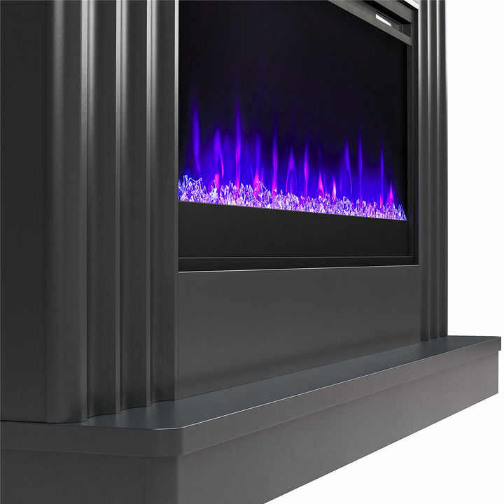 Rene Electric Fireplace Mantel 65" TV Stand with Multi-Color Flame and Crystal Ember Bed - Black