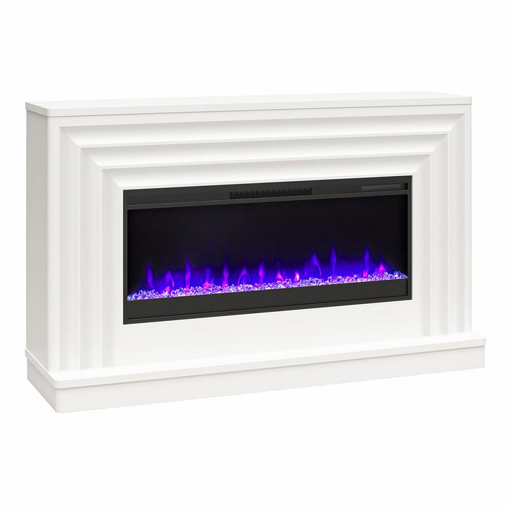 Rene Electric Fireplace Mantel 65" TV Stand with Multi-Color Flame and Crystal Ember Bed - White