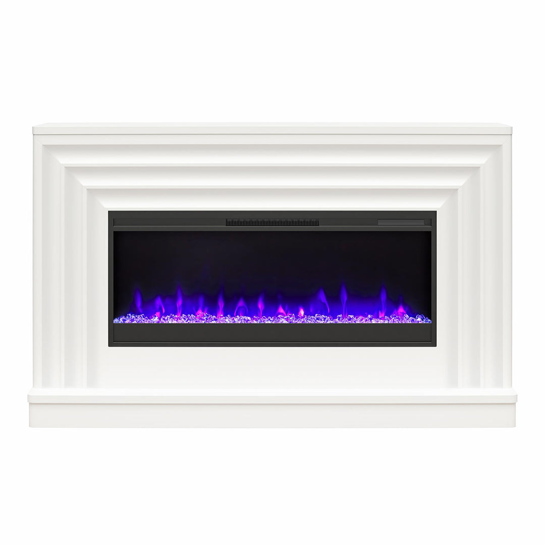 Rene Electric Fireplace Mantel 65" TV Stand with Multi-Color Flame and Crystal Ember Bed - White