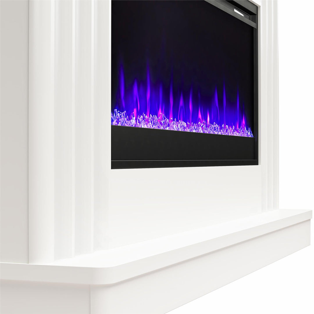 Rene Electric Fireplace Mantel 65" TV Stand with Multi-Color Flame and Crystal Ember Bed - White