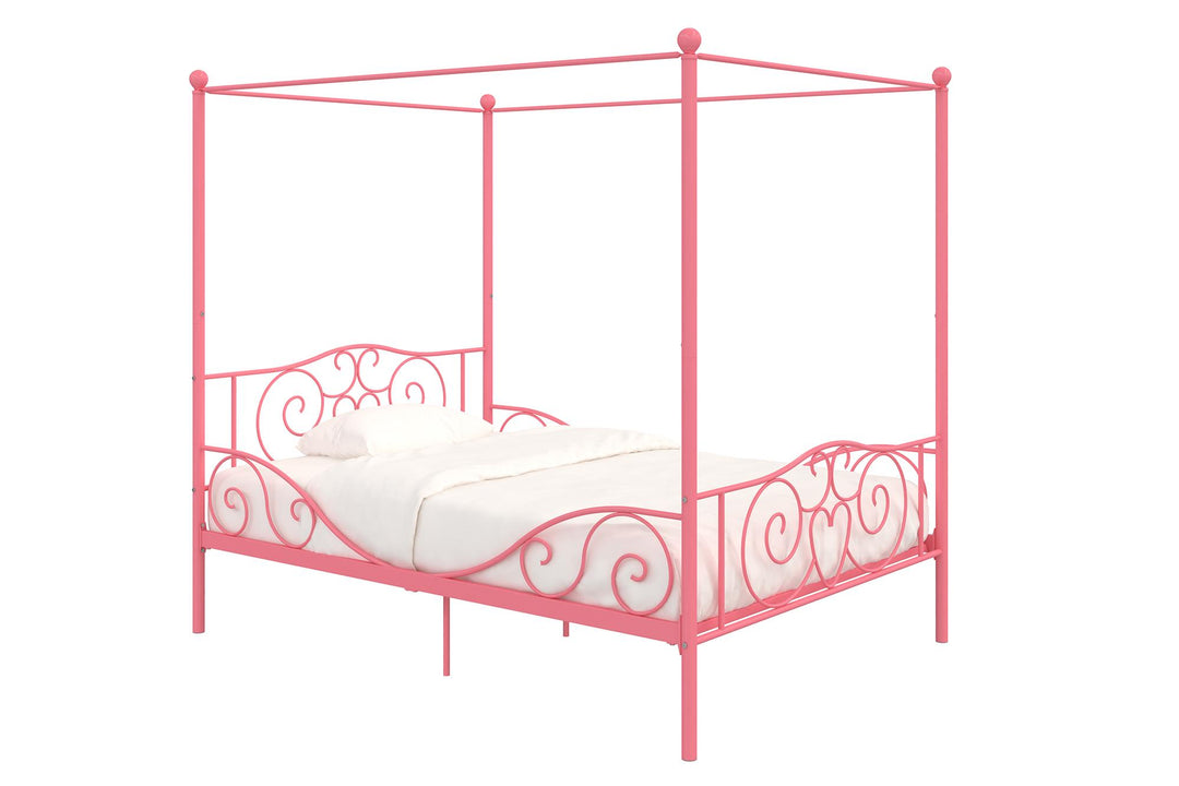 Canopy Metal Bed Frame with Intricate Design -  Pink  -  Full