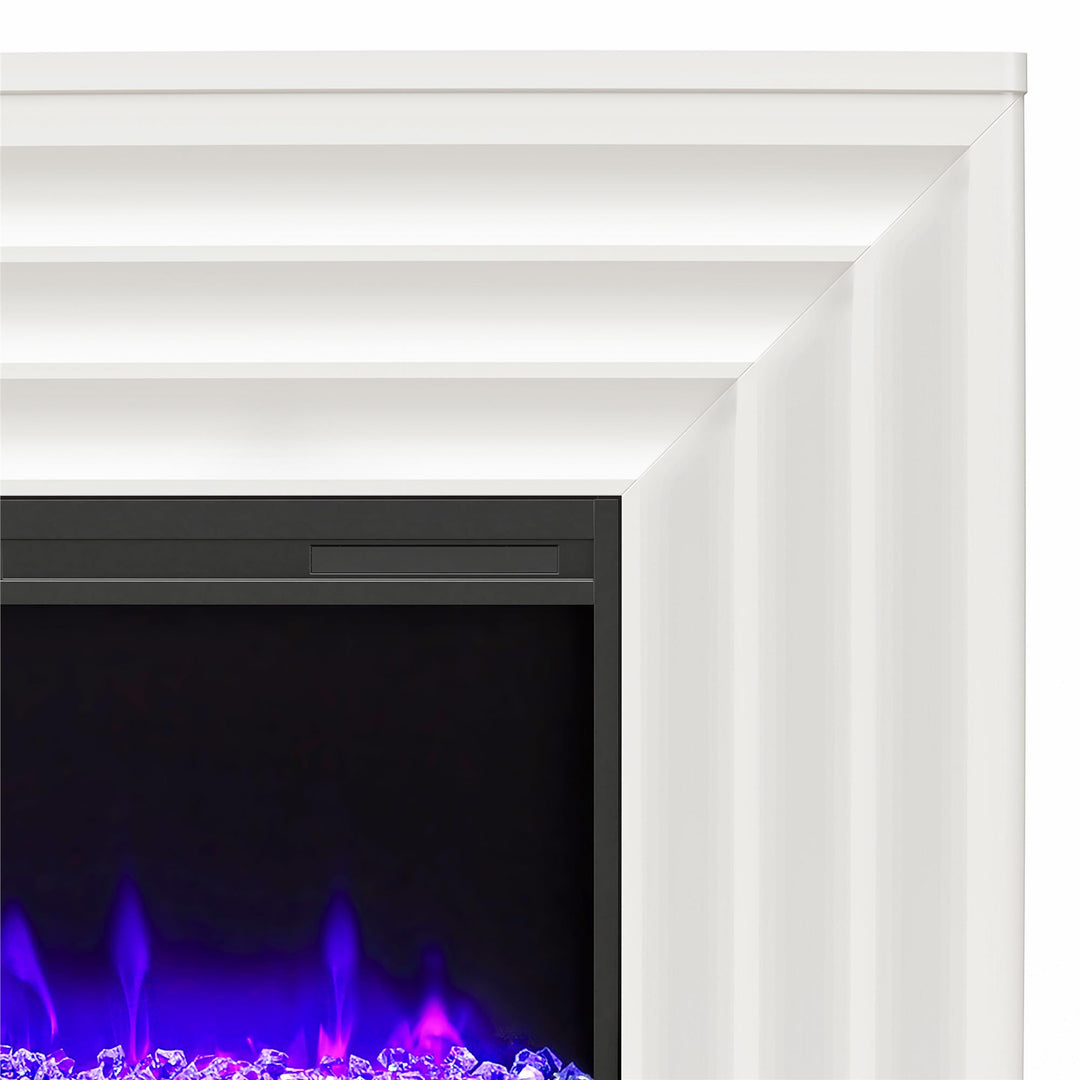 Rene Electric Fireplace Mantel 65" TV Stand with Multi-Color Flame and Crystal Ember Bed - White