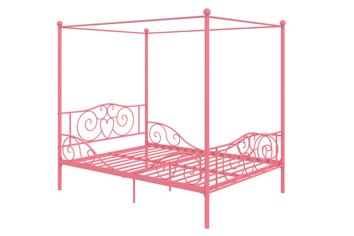 Stylish Canopy Metal Bed Frame -  Pink  -  Full
