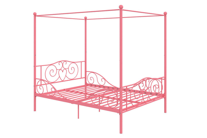 Stylish Canopy Metal Bed Frame -  Pink  -  Full