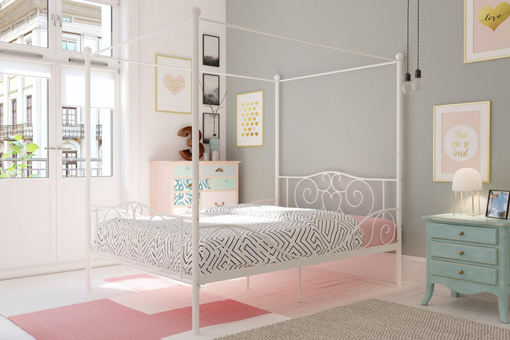 Bed Frame with Secured Metal Slats -  White  -  Full